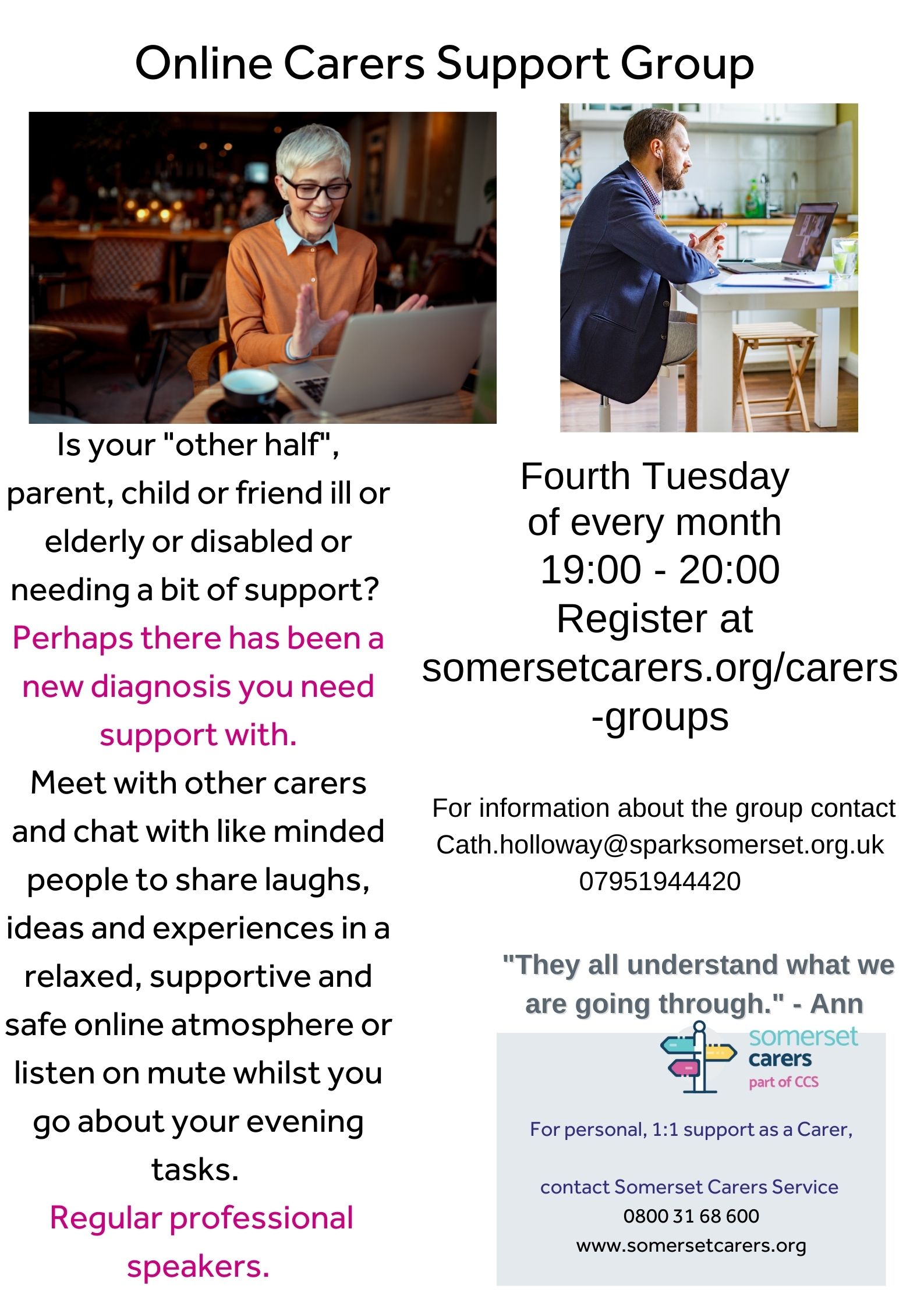 Online Carers Support Group Details (also available at link above)