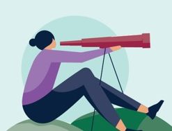 Person sat looking through a telescope