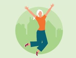 Person jumping with arm outstretched
